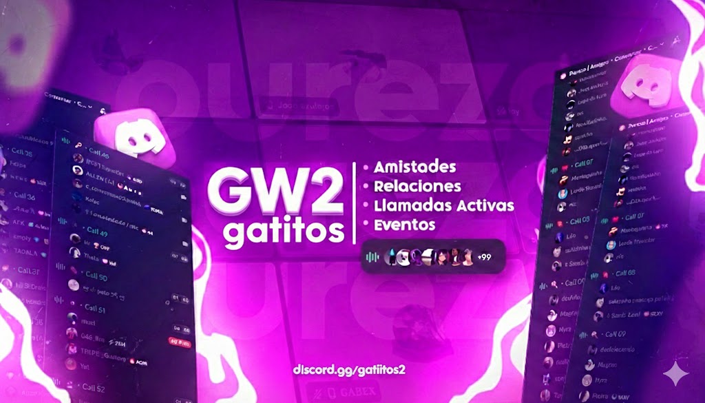 Discovery splash banner for GW2 #100K 🌎 | VC Activo・Español・Social・Gaming・Anime・Amigos・Juegos・Mexico・España・Argentina・Comunidad Discord server