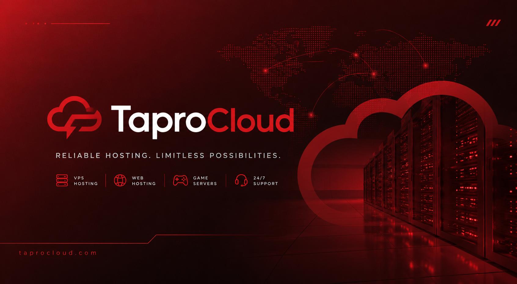 Discovery splash banner for TaproCloud | Freemium | Your Dreams , We Host Discord server