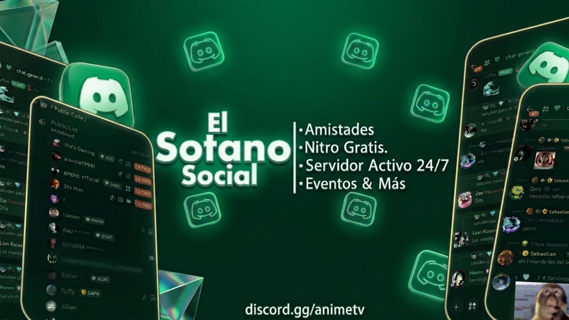 Discovery splash banner for 💚・El Sótano Social ♡ Nitro﹐Haz Amigos Virtuales﹐VC activo 24/7﹐Socializar﹐Hacer Amigos﹐Robux﹐Anime Discord server