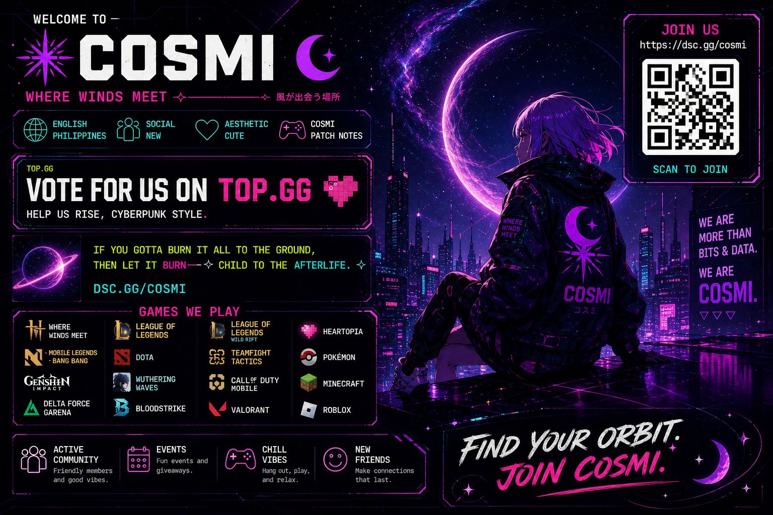 Discovery splash banner for ⛥⁺ 𓏺 .gg/cosmi Discord server